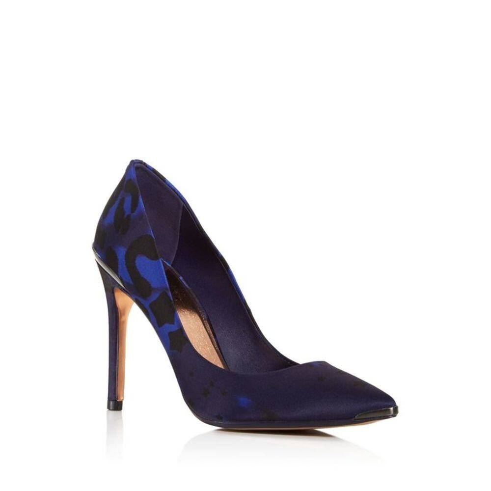 TED BAKER Navy Star Leopard Iziie Toe Stiletto Slip On Pump Point Blue Satin 5